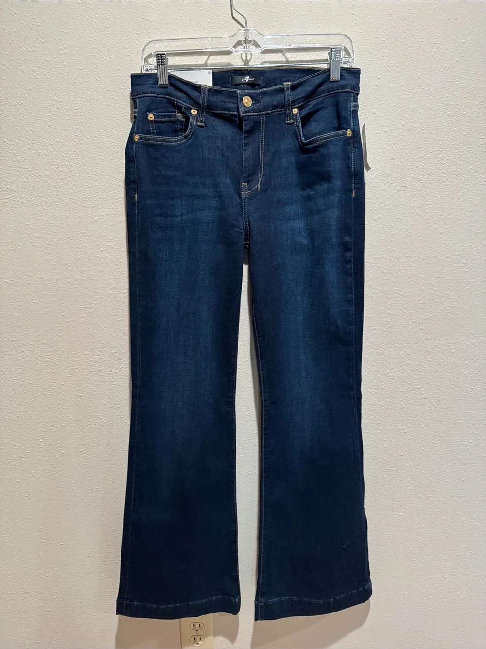 7 For All Mankind Dark Blue Dojo Tailorless Flate Wide Leg Trousers